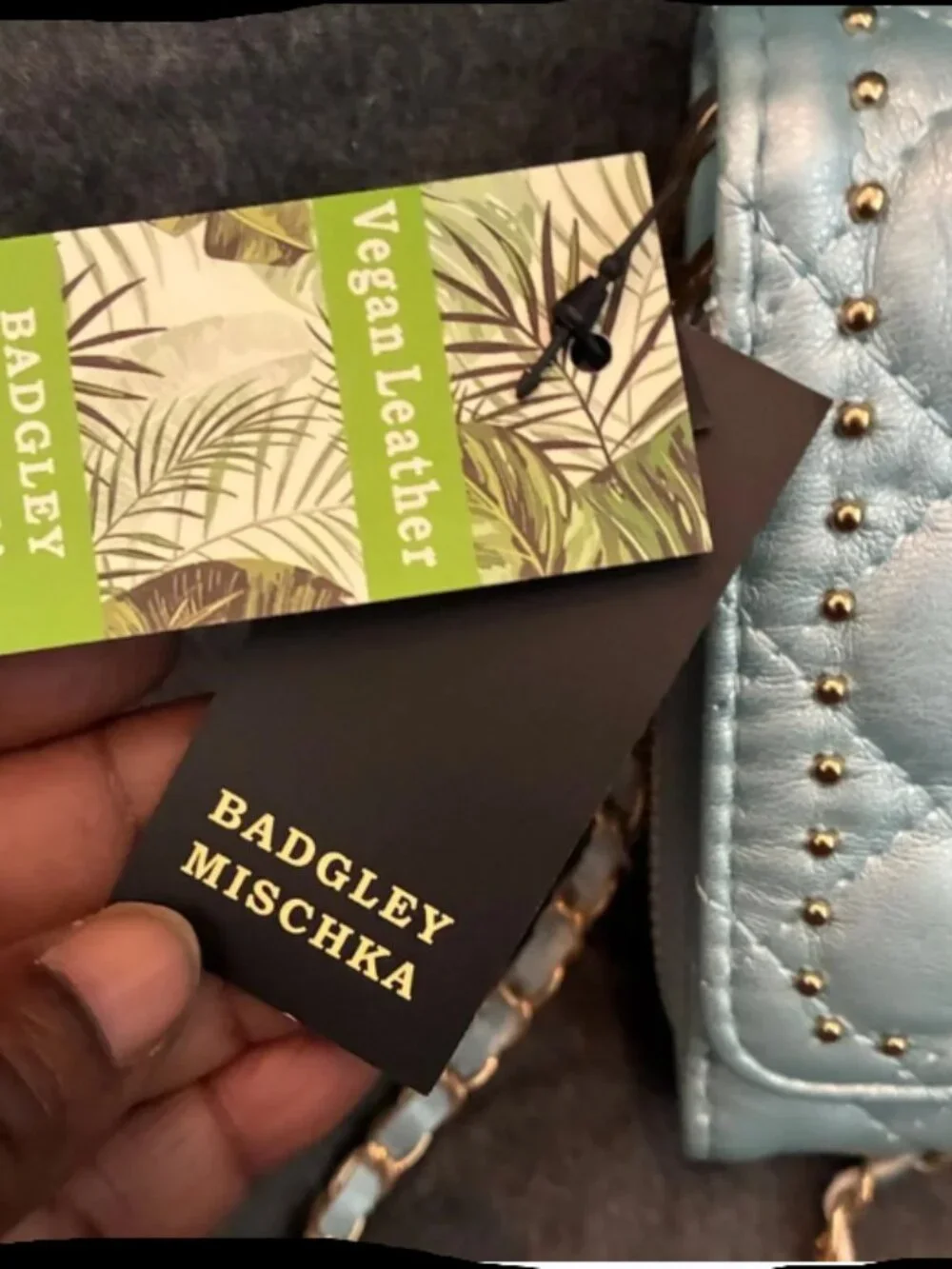 Badgley Mischka Quilted Light Blue Crossbody with Chain Strap - Picture 2 of 8